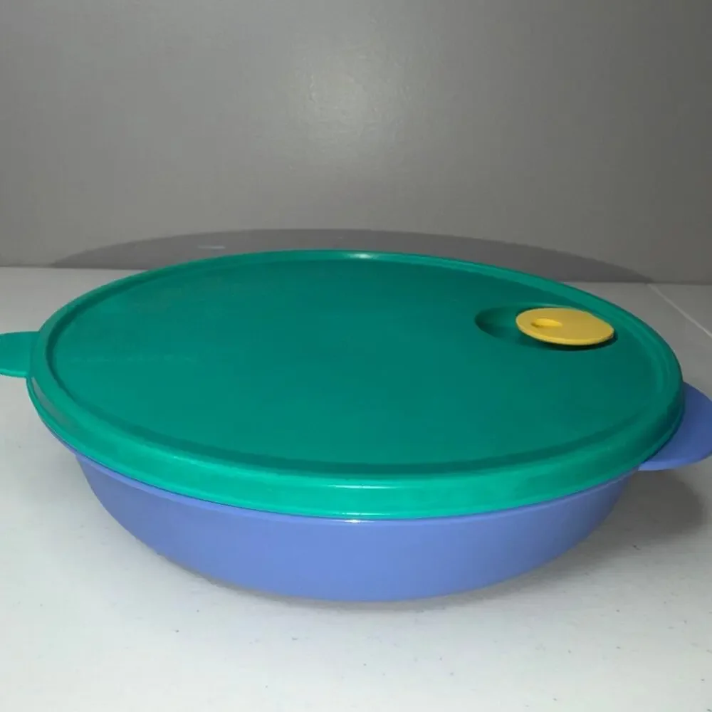 Tupperware Crystal Wave Divided Plate Dish w/ Vented Lid 3284C 2651C Blue 10